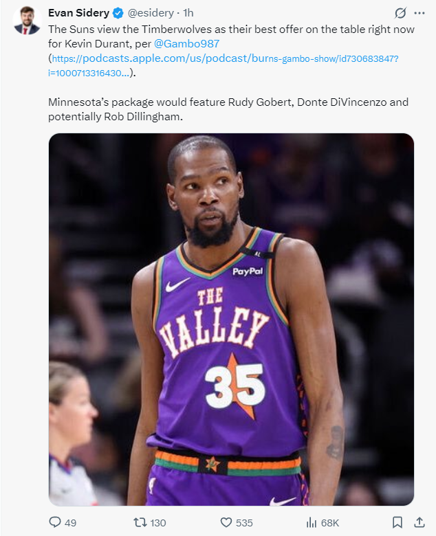 三队报价KD筹码曝光！休媒称小贾99.9%不会出 太阳估价明显过高